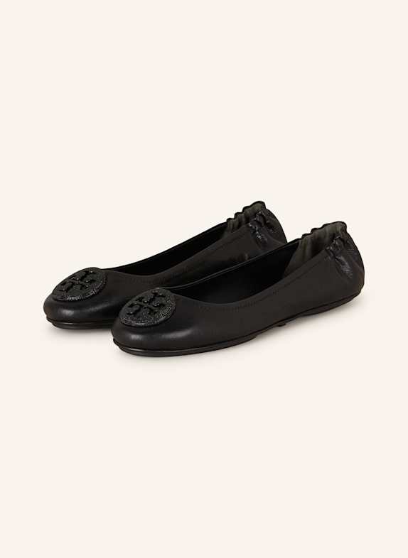 TORY BURCH Ballerinas MINNIE mit Schmucksteinen SCHWARZ