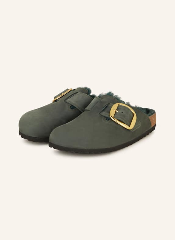 BIRKENSTOCK Pantoletten BOSTON BIG BUCKLE SHEARLING DUNKELGRÜN