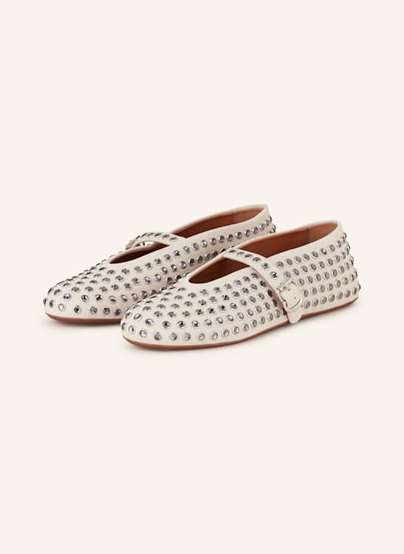 ALAÏA Mary-Jane-Ballerinas mit Schmucksteinen CREME