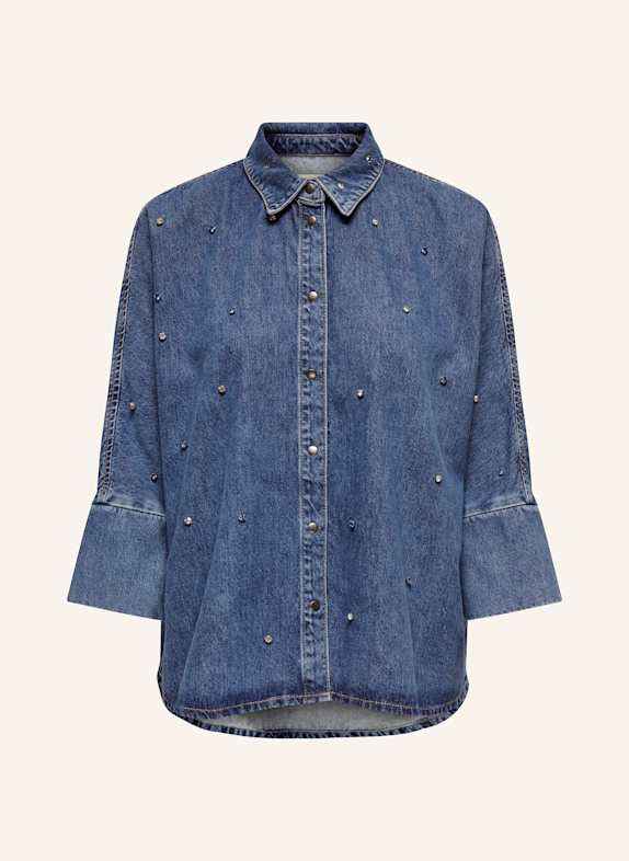 ONLY Jeansbluse mit 3/4-Arm und Schmucksteinen DUNKELBLAU