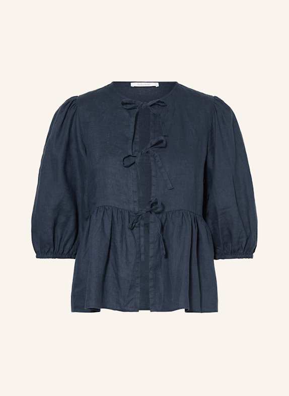 Soluzione Blusenshirt aus Leinen mit 3/4-Arm DUNKELBLAU
