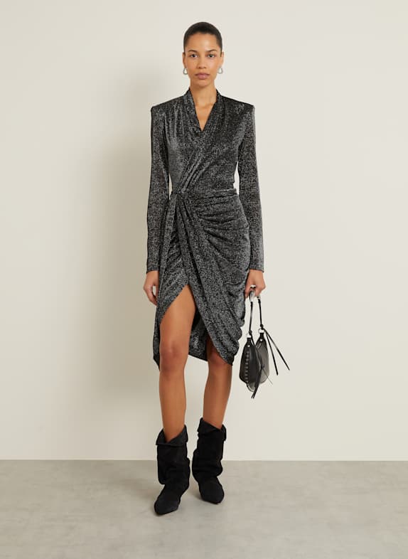 ISABEL MARANT Robe en maille CLEORA, effet cache-cœur, avec fil pailleté NOIR / ARGENT
