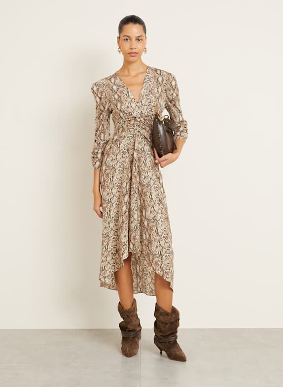 ISABEL MARANT Cocktail dress ALBINI with 3/4 sleeves BROWN/ DARK BROWN/ LIGHT BROWN