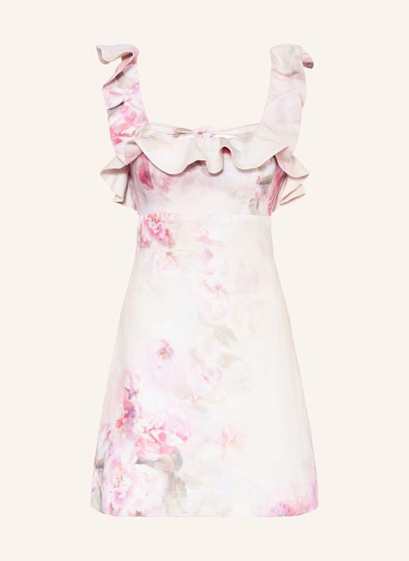 ZIMMERMANN Leinenkleid CRUSH mit Volants PINK/ FUCHSIA/ GRÜN