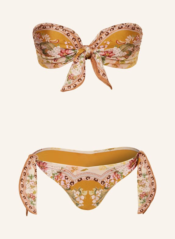ZIMMERMANN Bandeau-Bikini WYLIE DUNKELGELB/ GRÜN/ ROSA