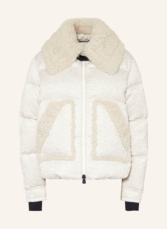 MONCLER GRENOBLE Bouclé-Daunenjacke STOWE mit Glitzergarn BEIGE/ SILBER