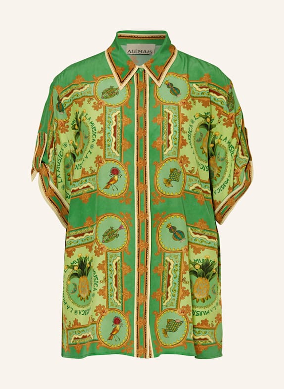 ALÉMAIS Hemdbluse LA MUSICA aus Seide GRÜN/ BRAUN