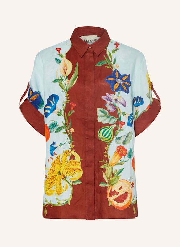 ALÉMAIS Hemdbluse DAHLIA aus Leinen TÜRKIS/ BRAUN/ GRÜN