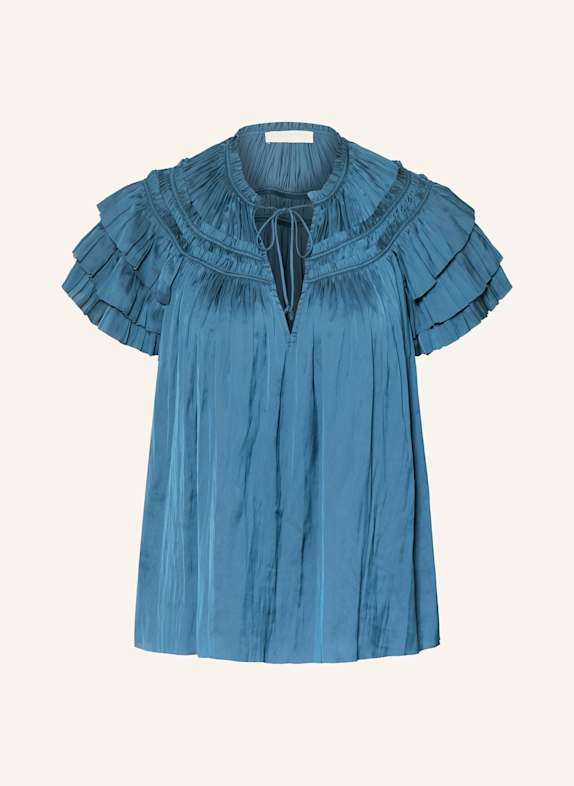 ULLA JOHNSON Blusentop ELVIE aus Satin PETROL