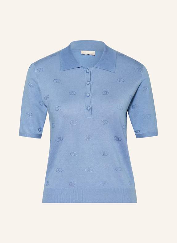 LIU JO Strick-Poloshirt mit Schmucksteinen HELLBLAU