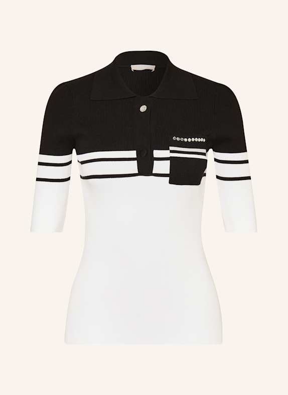 LIU JO Strick-Poloshirt mit Schmucksteinen WEISS/ SCHWARZ