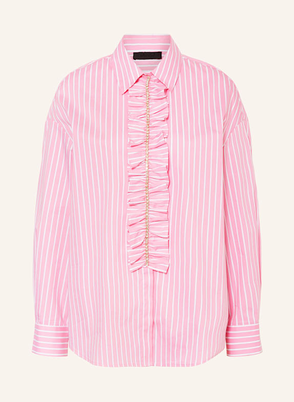 LIU JO Hemdbluse mit Schmucksteinen und Rüschen ROSA/ WEISS
