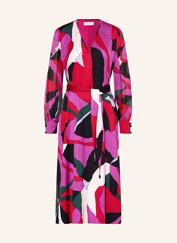 DIANE VON FURSTENBERG Satinkleid ABEL im Materialmix FUCHSIA/ GRÜN/ SCHWARZ