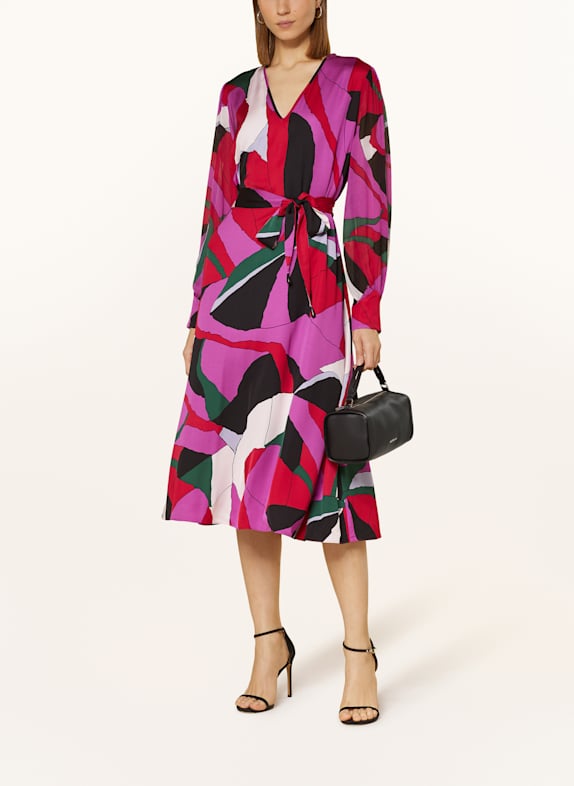 DIANE VON FURSTENBERG Satinkleid ABEL im Materialmix FUCHSIA/ GRÜN/ SCHWARZ