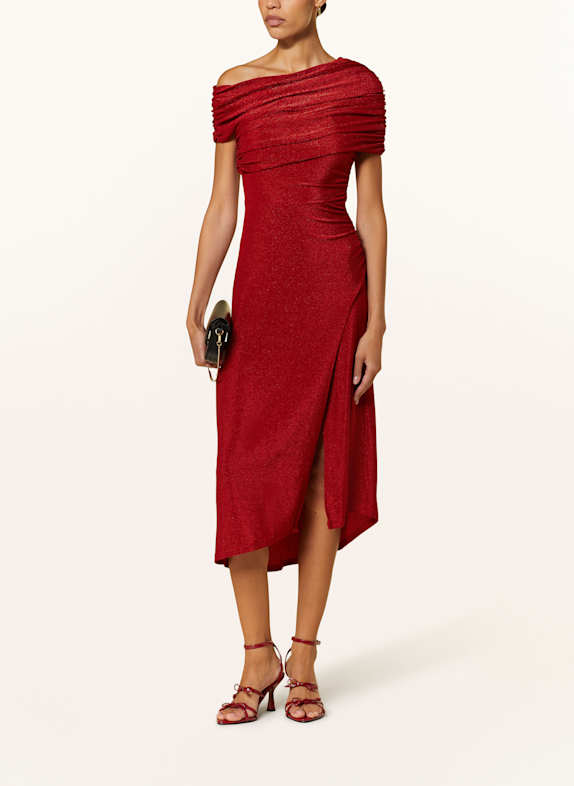 DIANE VON FURSTENBERG Off-Shoulder-Kleid AGUSTIN mit Glitzergarn DUNKELROT