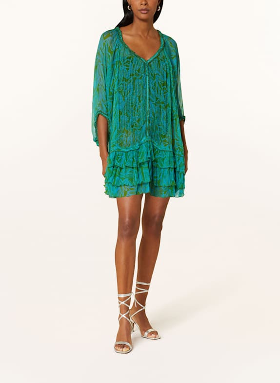 Poupette St Barth NAVA silk beach dress GREEN/ LIGHT BLUE