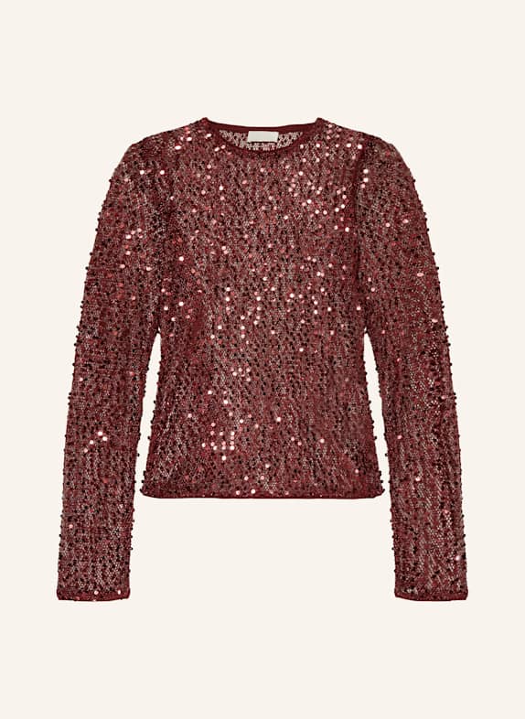 LeGer BY LENA GERCKE MAREEN shirt blouse in mesh with sequins DARK RED
