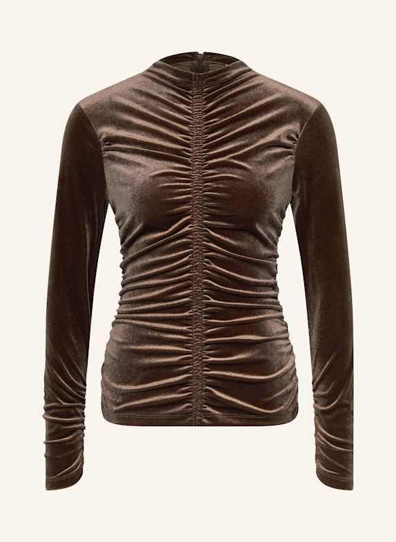 REISS Blusenshirt aus Samt DUNKELBRAUN