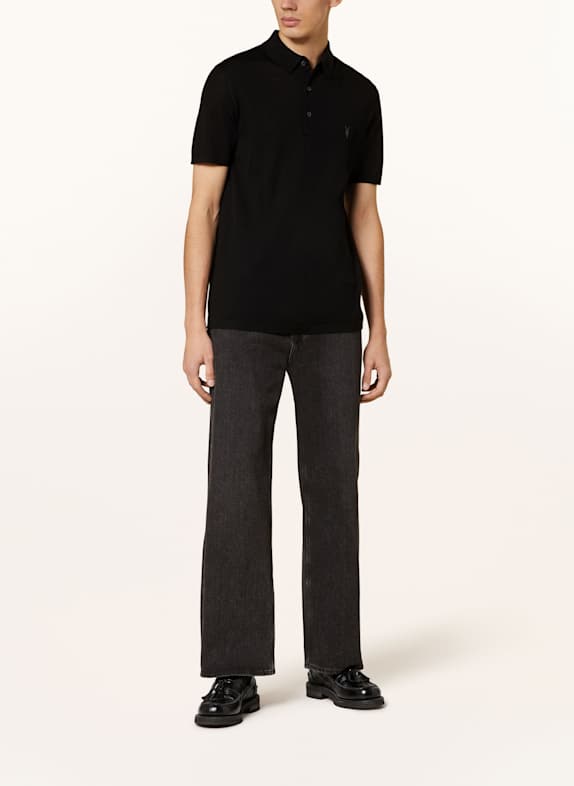 ALLSAINTS Tricou polo din lână merino MODE MERINO NEGRU
