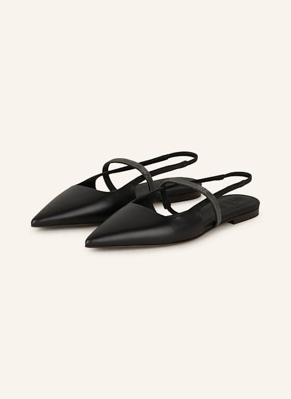 BRUNELLO CUCINELLI Slingballerinas mit Schmucksteinen SCHWARZ
