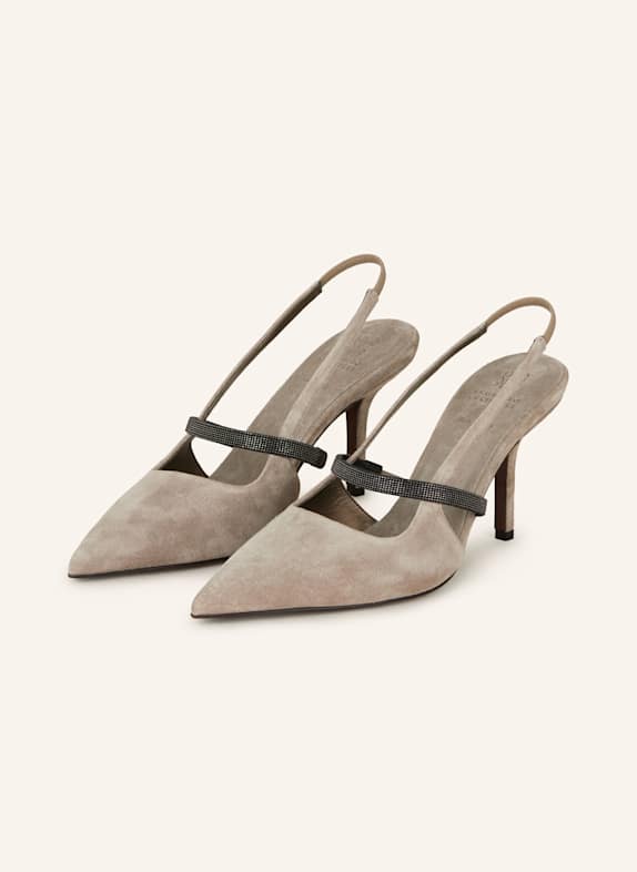 BRUNELLO CUCINELLI Slingpumps mit Schmucksteinen GRAU
