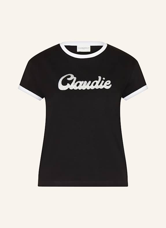 CLAUDIE PIERLOT T-Shirt mit Schmucksteinen SCHWARZ/ WEISS