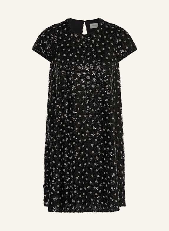 CLAUDIE PIERLOT Kleid mit Pailletten und Schmucksteinen SCHWARZ/ SILBER