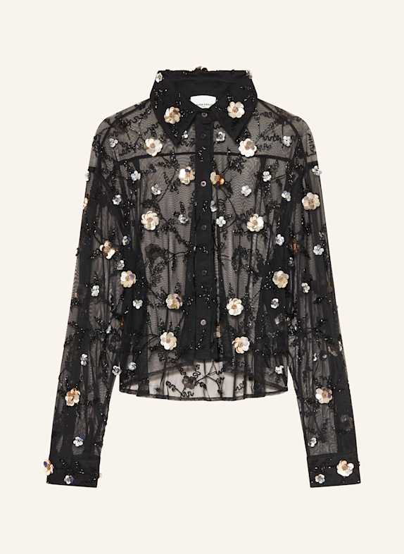 CLAUDIE PIERLOT Hemdbluse mit Pailletten und Schmucksteinen SCHWARZ