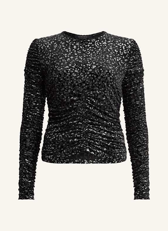 ALLSAINTS OKESA relaxed fit lace shirt BLACK/ SILVER
