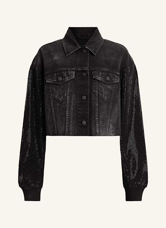 ALLSAINTS ANDERS denim jacket in mixed materials with decorative gems BLACK