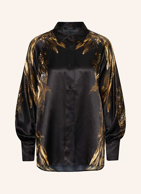 ALLSAINTS OANA satin shirt blouse BLACK/ DARK YELLOW/ CREAM