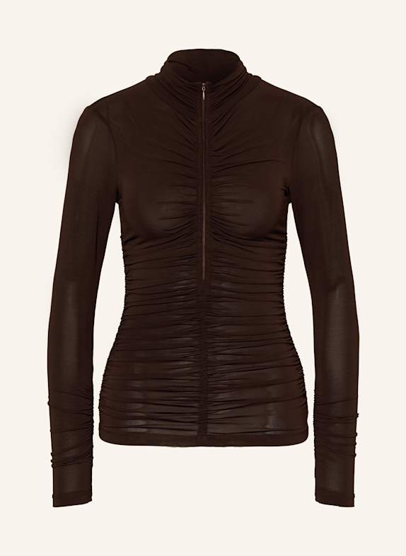 REISS Longsleeve mit Rüschen DUNKELBRAUN