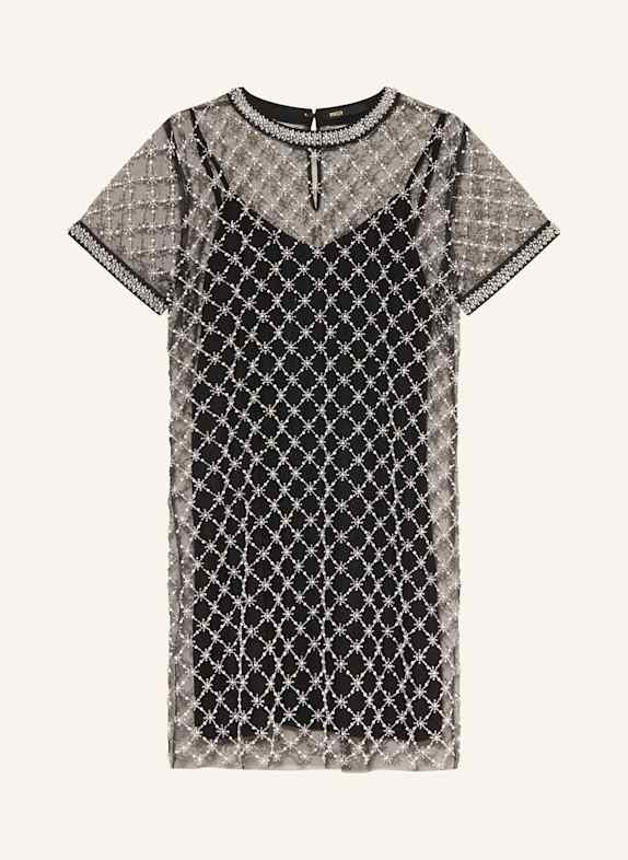 maje Mesh-Kleid mit Schmucksteinen SCHWARZ/ WEISS/ SILBER