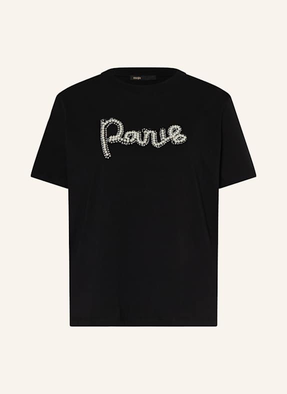 maje T-Shirt mit Schmuckperlen SCHWARZ