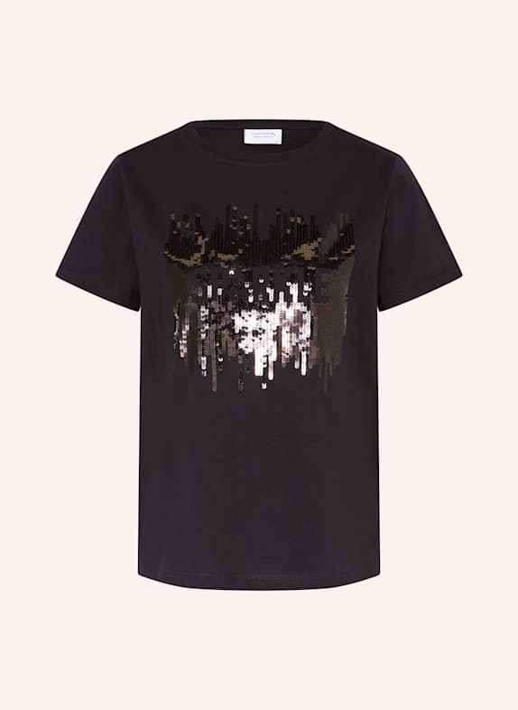 comma T-Shirt mit Pailletten SCHWARZ
