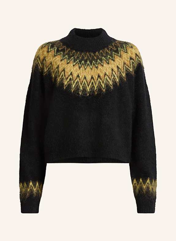 ALLSAINTS Half-zip sweater KILBURN BLACK/ LIGHT YELLOW/ LIGHT BROWN