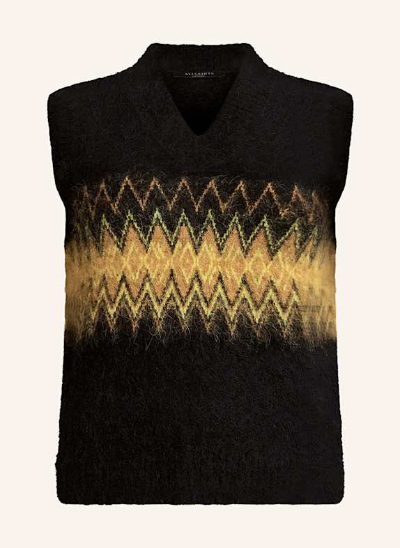ALLSAINTS CLYDE sweater vest with alpaca BLACK/ LIGHT YELLOW/ LIGHT BROWN