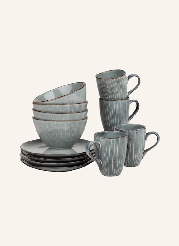 BROSTE COPENHAGEN 12-tlg. Geschirrset NORDIC SEA BLAUGRAU/ WEISS