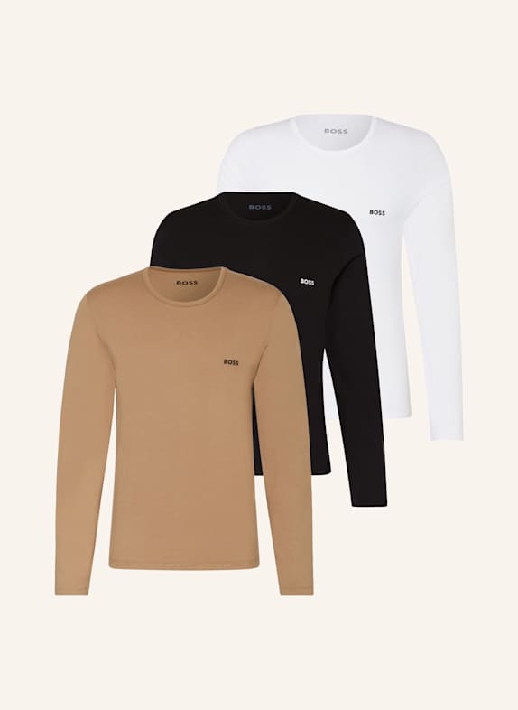 BOSS 3er-Pack Longsleeves CAMEL/ SCHWARZ/ WEISS