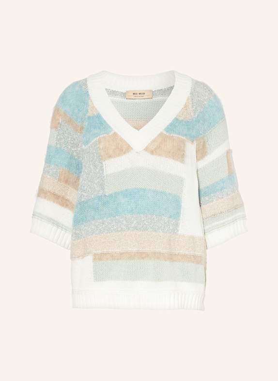 MOS MOSH Strickshirt MMDAYA mit Glitzergarn CREME/ TÜRKIS/ HELLBRAUN