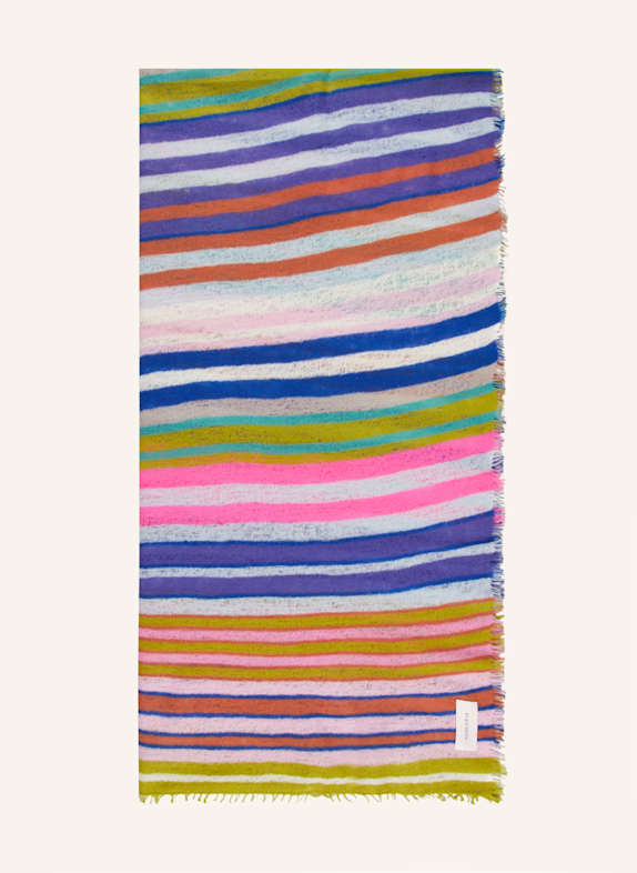 PURSCHOEN Cashmere scarf RAINBOW LIGHT BLUE/ PURPLE/ NEON PINK