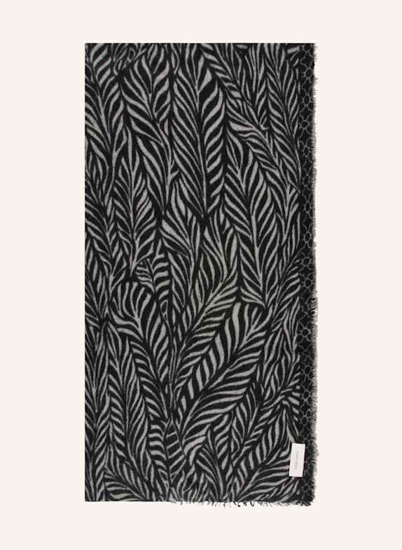 PURSCHOEN Cashmere scarf LEAFGARDEN LIGHT GRAY/ BLACK