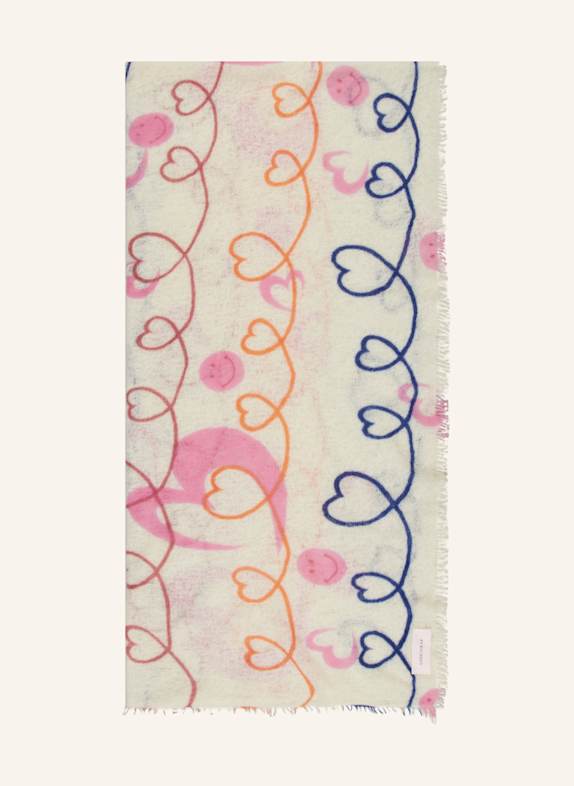 PURSCHOEN Cashmere scarf HERZANDSMILEY LIGHT YELLOW/ DARK BLUE/ PINK