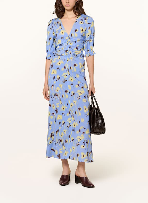 BAUM UND PFERDGARTEN Seidenkleid AMMA NEONBLAU/ GELB/ BRAUN