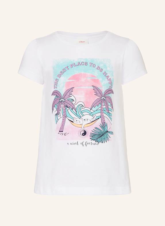s.Oliver RED T-shirt BIAŁY/ JASNOFIOLETOWY/ RÓŻOWY
