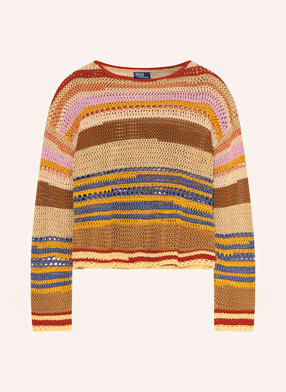 POLO RALPH LAUREN Sweter z lnu JASNOBRĄZOWY/ JASNOFIOLETOWY/ GRANATOWY