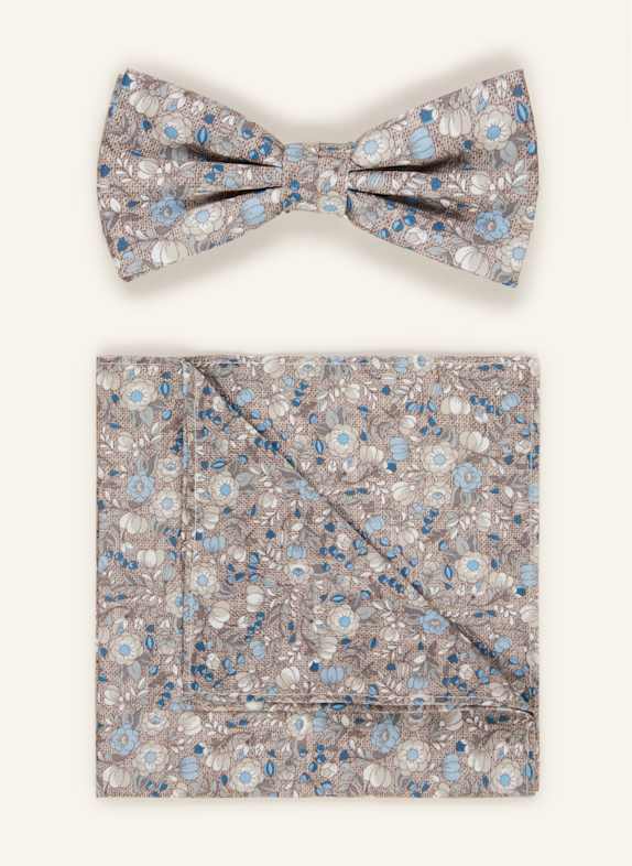 PAUL Set: Fliege und Einstecktuch BEIGE/ BLAU/ HELLBLAU