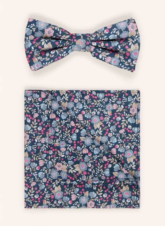 PAUL Set: Fliege und Einstecktuch DUNKELBLAU/ ROSA