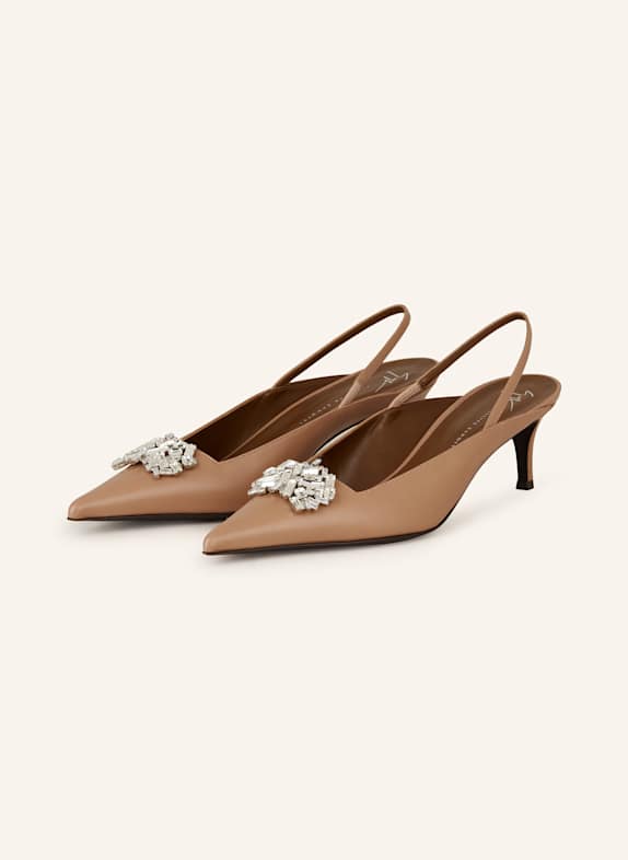 GIUSEPPE ZANOTTI DESIGN Slingpumps mit Schmucksteinen HELLBRAUN