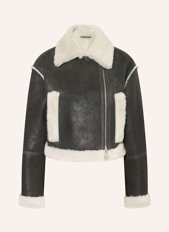 MRS & HUGS Cropped-Lederjacke DUNKELGRAU/ CREME